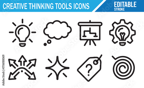 Business innovation and vision tools icons editable stroke vector illustration