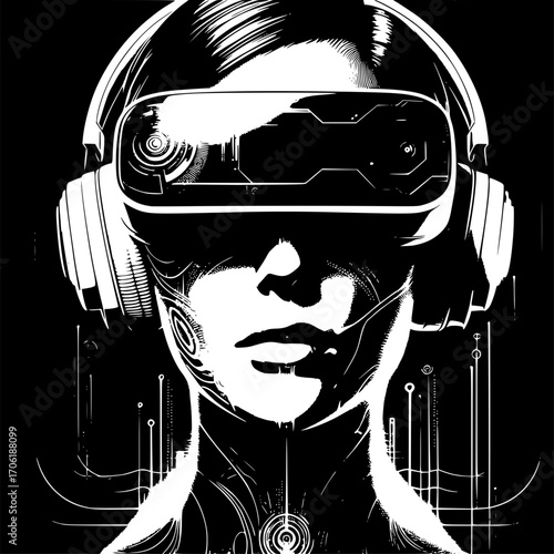 Immersive Digital Reality: A person wearing a virtual reality headset, lost in the depths of an augmented experience, exploring the possibilities of future.
