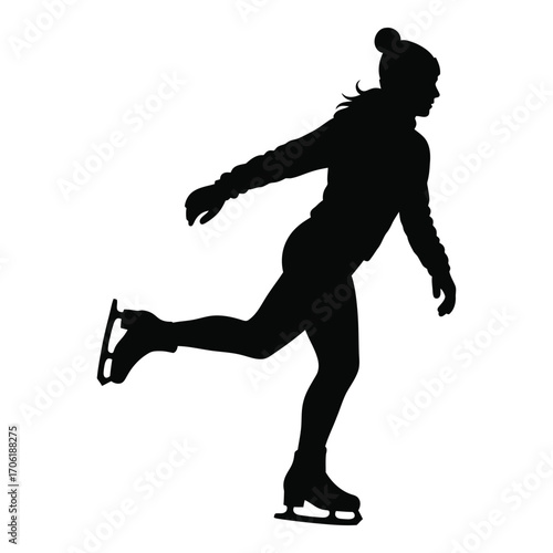 Silhouette of a woman ice skating performing a figure skating maneuver silhouette