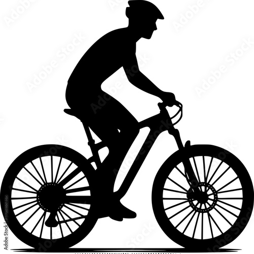 Silhouette Cyclist on Mountain Bike: A determined cyclist, rendered in striking silhouette, pedals a mountain bike. Capturing the spirit of adventure, speed, and the open road.