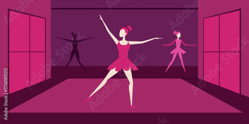 Elegant girl in a red dress dancing in a club, a beautiful silhouette of a dancer enjoying fashion and music