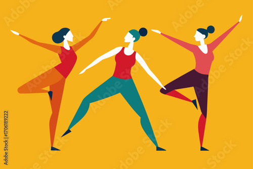 Vector illustration of dancing people, an evolving silhouette of fitness and art