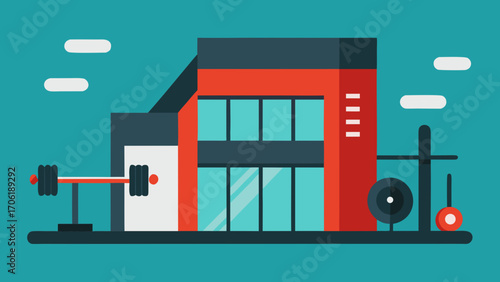 Cartoon vector illustration of a cartoon office building with folders and red windows
