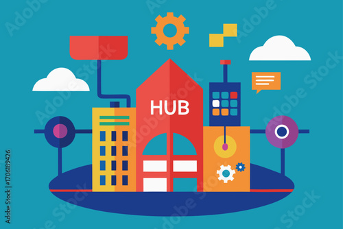 Vector illustration of a city and a house