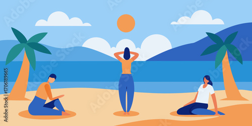 A girl enjoys the tropical summer sun while playing on a sandy beach with the ocean waves