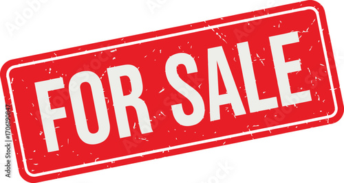 Distressed Red Rectangular Sign with White FOR SALE Text on White Background