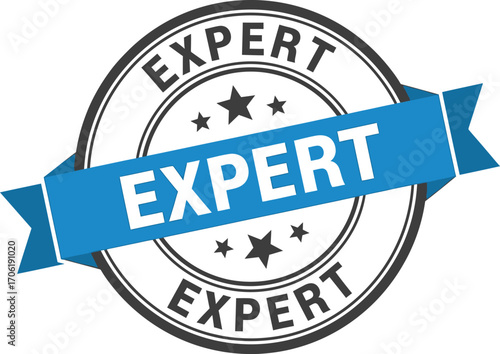 Expert Round Stamp with Stars & Blue Ribbon on Transparent BG