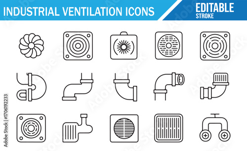 Black and white vector set of factory ventilation and climate control symbols