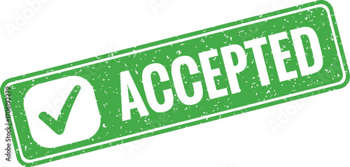 Green Accepted Grunge Stamp Approval Check Mark and White Bold Letters Design