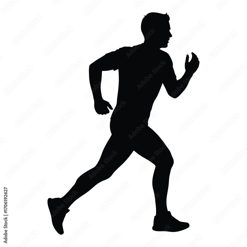 Naklejka premium Dynamic silhouette of a male runner in motion athletic sports person running silhouette