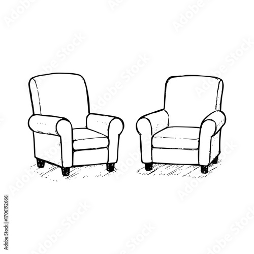 Pencil drawing of two chairs standing side by side, psychologist services, consultation, isolated vector image on a transparent background  
