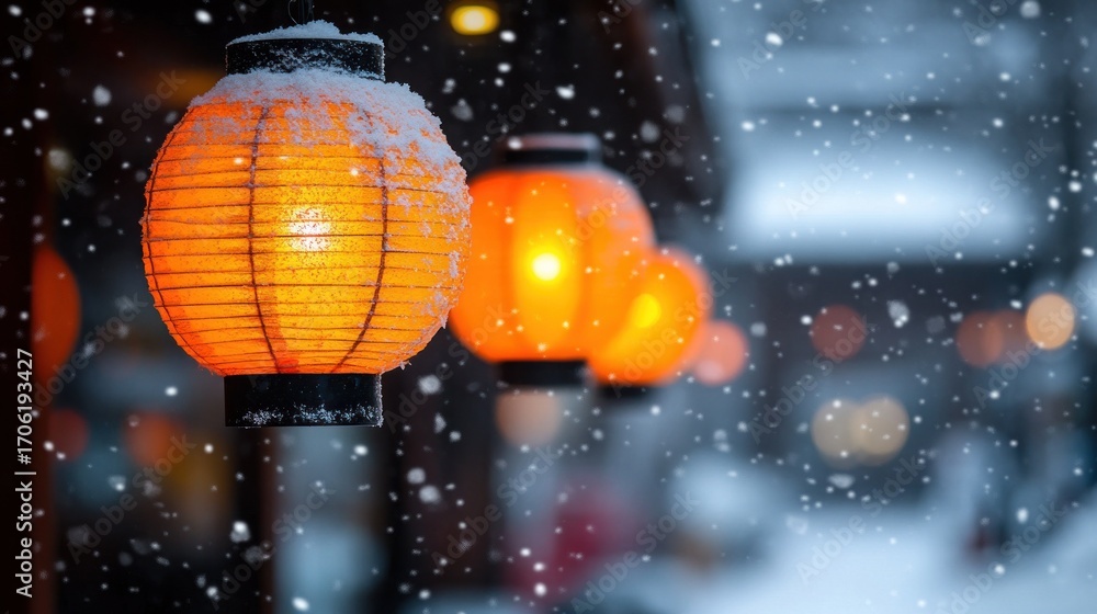 Fototapeta premium Snowy winter lanterns