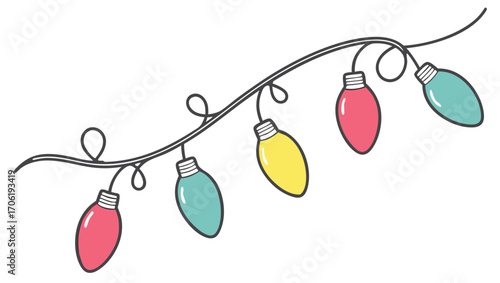 Vector illustration of a minimalist illustration of a stylized christmas tree with festive ornaments and sparkling stars, isolated on a