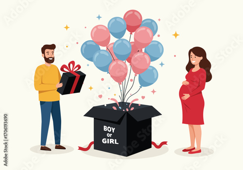 Vector illustration the parents are celebrating a gender reveal party