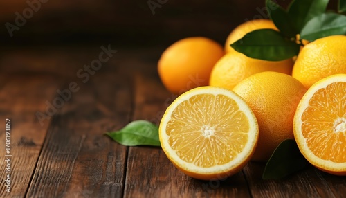 Fresh Citrus Fruits Displayed On A Rustic Brown Wooden Table: Beautiful And Delicious Inspiration For A Healthy Snack Or Meal Entree.