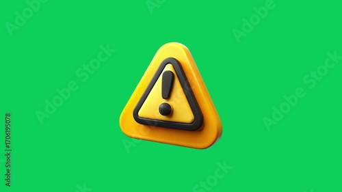 Animated Yellow Warning Button with Exclamation Mark, 3D Alert Icon, 4K Video for Notification, Caution, Safety Alerts, and Digital Media Content Creation