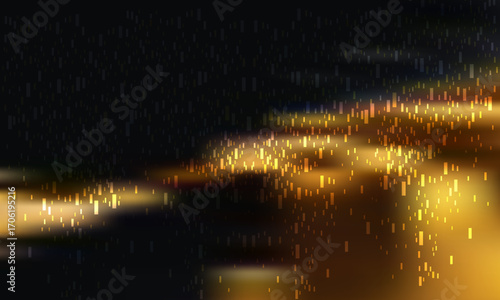 Gold and black gradient bg with noise as a seamless pattern. Bright vector illustration with watercolor effect and texture. Blurred abstract background