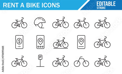 Rent a bike icons set with bicycle parking and payment symbols vector illustration