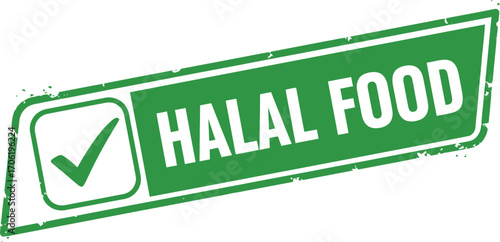 Green Halal Food Approved Sign with Check Mark on Transparent Background
