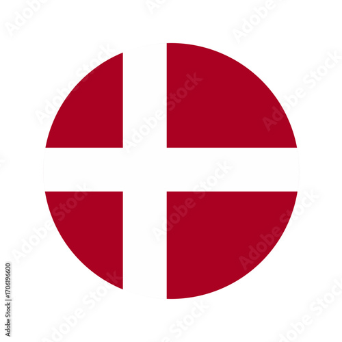 Danish flag in the shape of circle, in flat style. Vector Illustration.