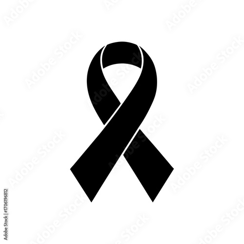 A black awareness ribbon on transparent background silhouette