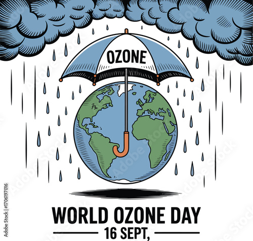 Our world is protected by Ozone, seen under an umbrella in raining weather