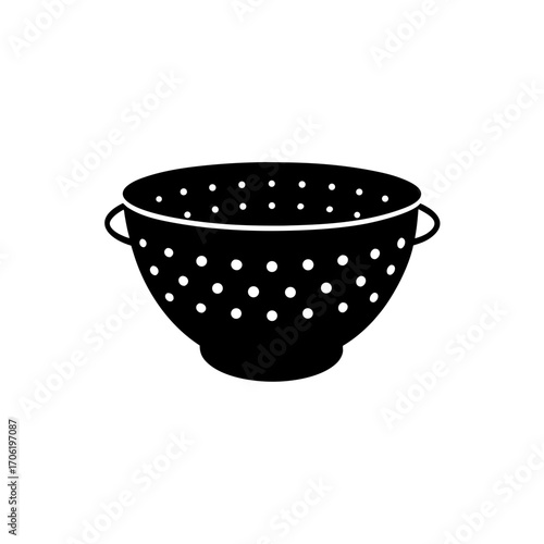 Black kitchen colander art on transparent background silhouette