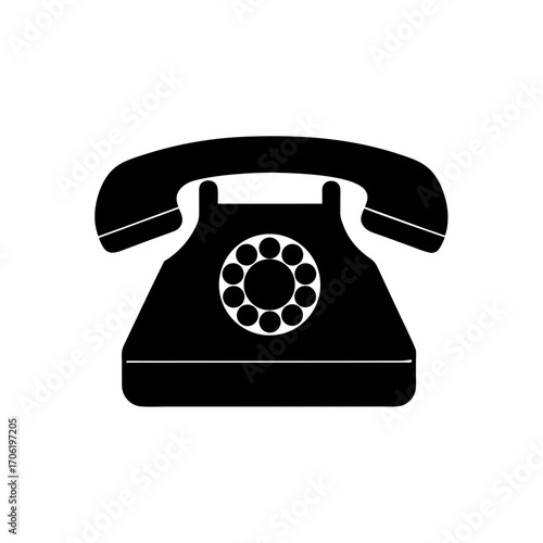 Silhouette rotary phone on transparent background
