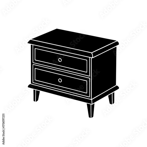 Nightstand with two drawers on transparent background silhouette