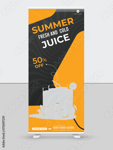 Summer fruit juice taste refreshment roll up banner design
