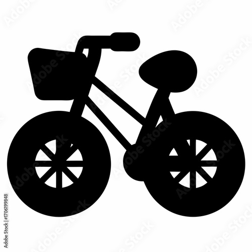 Silhouette of bicycle with basket icon-Black vector illustration of a bicycle with a front basket, representing cycling, transport, commuting, leisure riding, and eco-friendly travel.