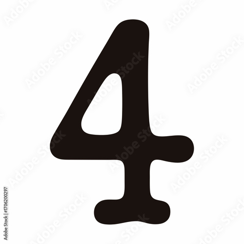 Black vector illustration of number four-Bold black silhouette of the number four, simple vector style design for education, typography, counting, math, and graphic projects.