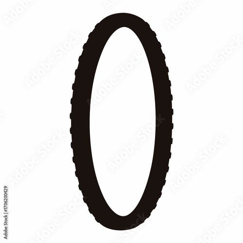 Side silhouette of narrow tire isolated-Black silhouette illustration of a thin tire viewed from the side, isolated on a white background, ideal for cycling, automotive, or transport graphics.