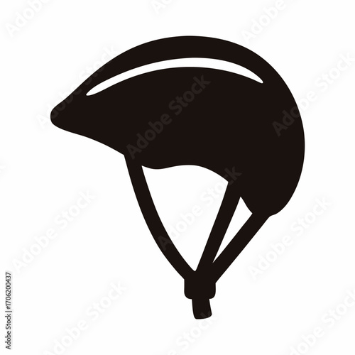 Silhouette of safety helmet with straps-Black silhouette illustration of a protective helmet with chin straps, isolated on white background, suitable for cycling, sports, and safety design.