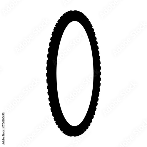 Side view silhouette of thin tire shape-Black silhouette of a narrow tire shown from the side, isolated on white background, suitable for automotive, cycling, and transport design.