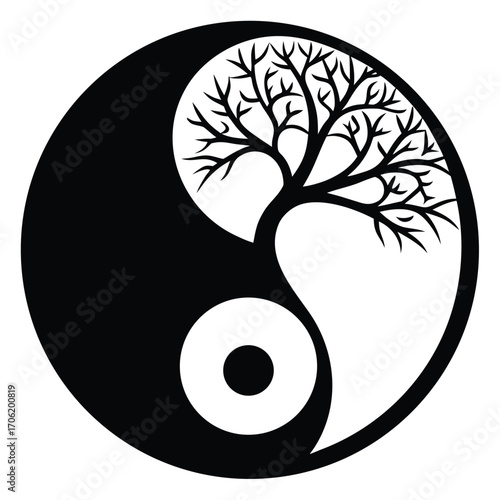 yin yang tree of life symbol isolated on white background