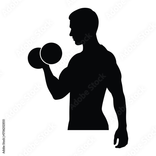 Silhouette of a muscular man lifting weights for strength training silhouette
