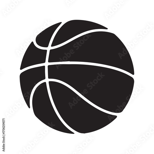 Black silhouette of a basketball isolated on white background, representing sport and competition technology background