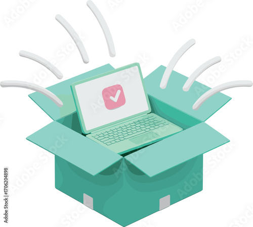 Laptop Unboxing 3D  Vector  – Realistic Tech & Gadget Illustration