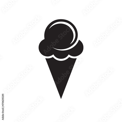 Black silhouette of an ice cream cone with scoops, isolated on a white background technology background