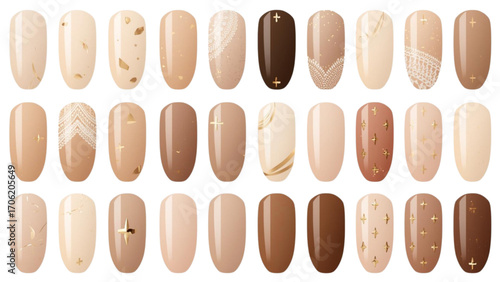 Collection of oval nail polish swatches with gold accents