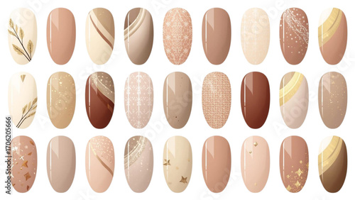 Assortment of oval nail polish swatches with diverse designs