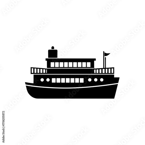 Silhouette of a ferryboat on transparent background