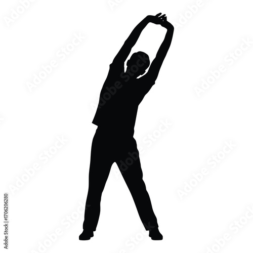 Silhouette of a person stretching arms upward in a dynamic pose for fitness and wellness silhouette