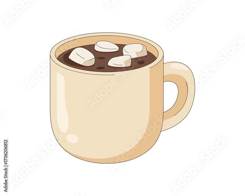 A cozy cup of hot chocolate with marshmallows illustration perfect for holiday season and winter themes and festive designs
