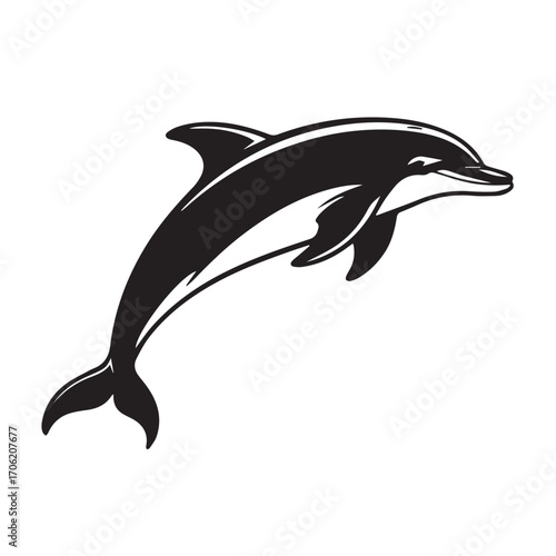 Dolphin silhouette leaping through water, symbolizing freedom, joy, and the ocean technology background