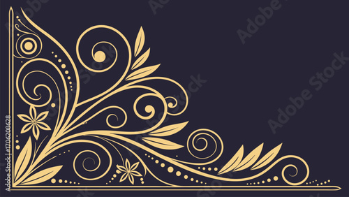 Luxury Golden Decorative Page Border with Ornamental Vintage and Art Deco Style on Dark Background Vector Illustration