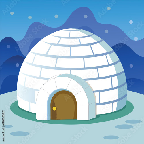 Winter Igloo in Snow Landscape Vector Illustration