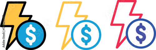 Energetic financial concepts with lightning bolt and dollar symbols