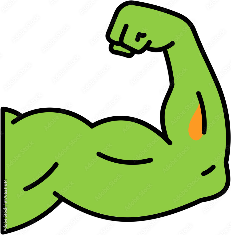 Obraz premium Flexing green muscular arm illustration on white background